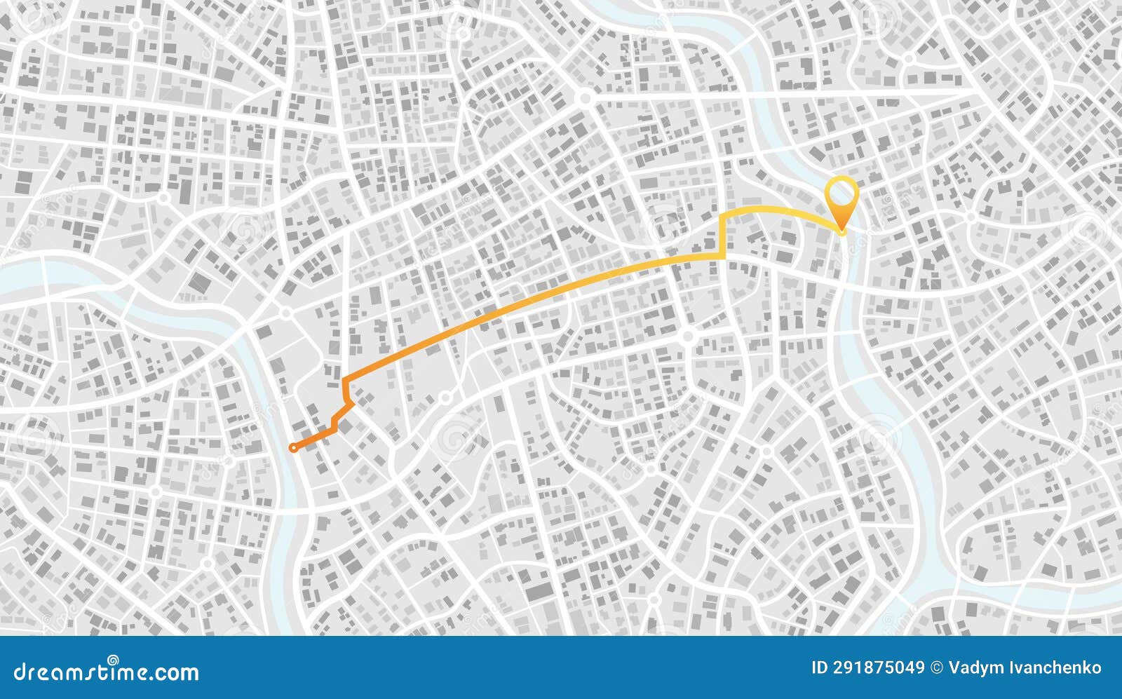 Navigate Mapping Technology for Distance Data, Path Turns. City Area, Background Map, Streets 