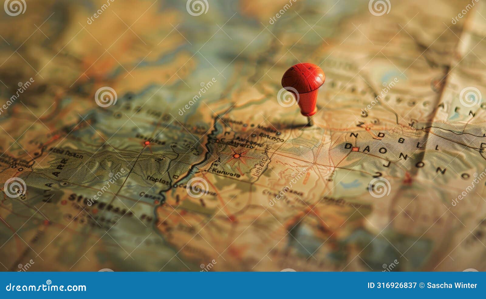 Guiding Point: Red Marker on Navigator Map Stock Image - Image of 