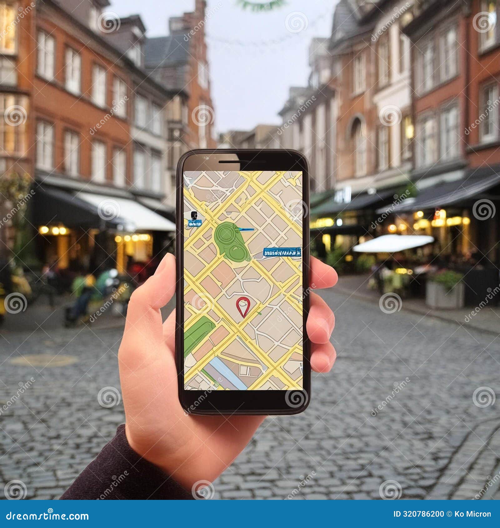 Navigating Urban Streets: Smartphone Map App Usage Stock Illustration 