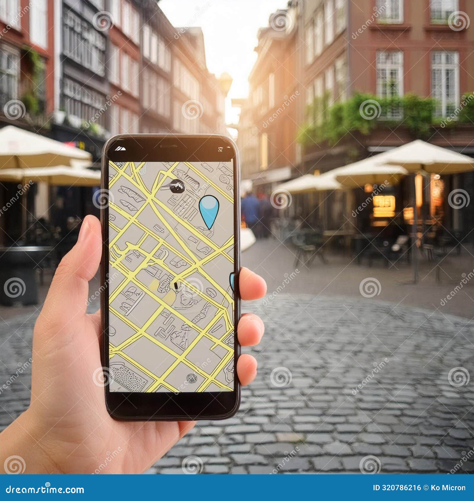 Navigating Urban Streets: Smartphone Map App Usage Stock Illustration 