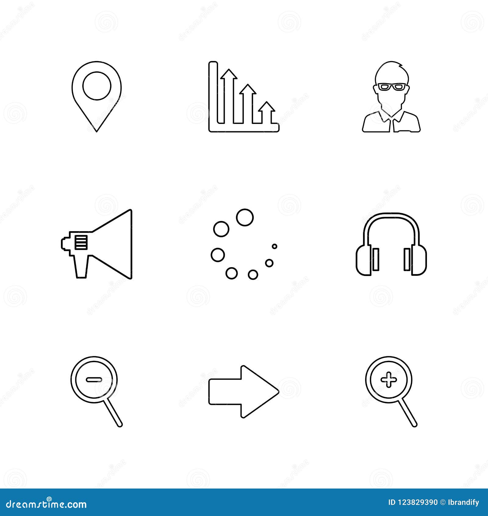 navigation , graph , avtar , speaker, progress , headset ,searc