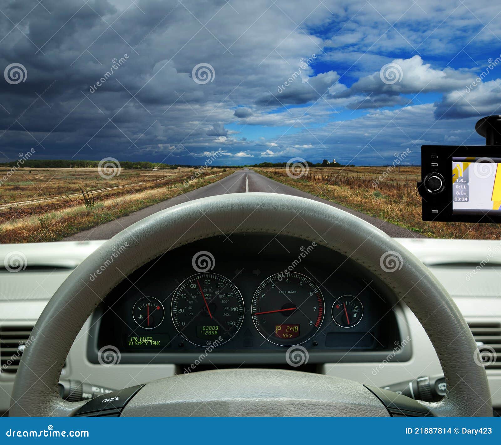 Navigation System . Car on the Road among Fields Stock Photo Image of