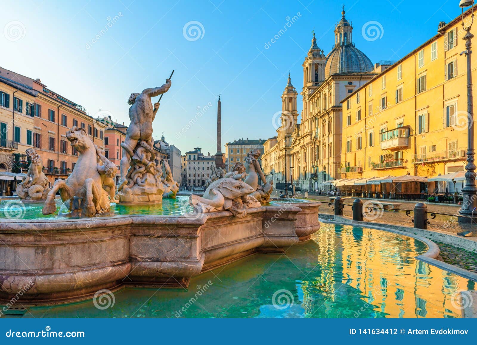 navona square or piazza navona in rome, italy with fountain. rome architecture and landmark at sunrise