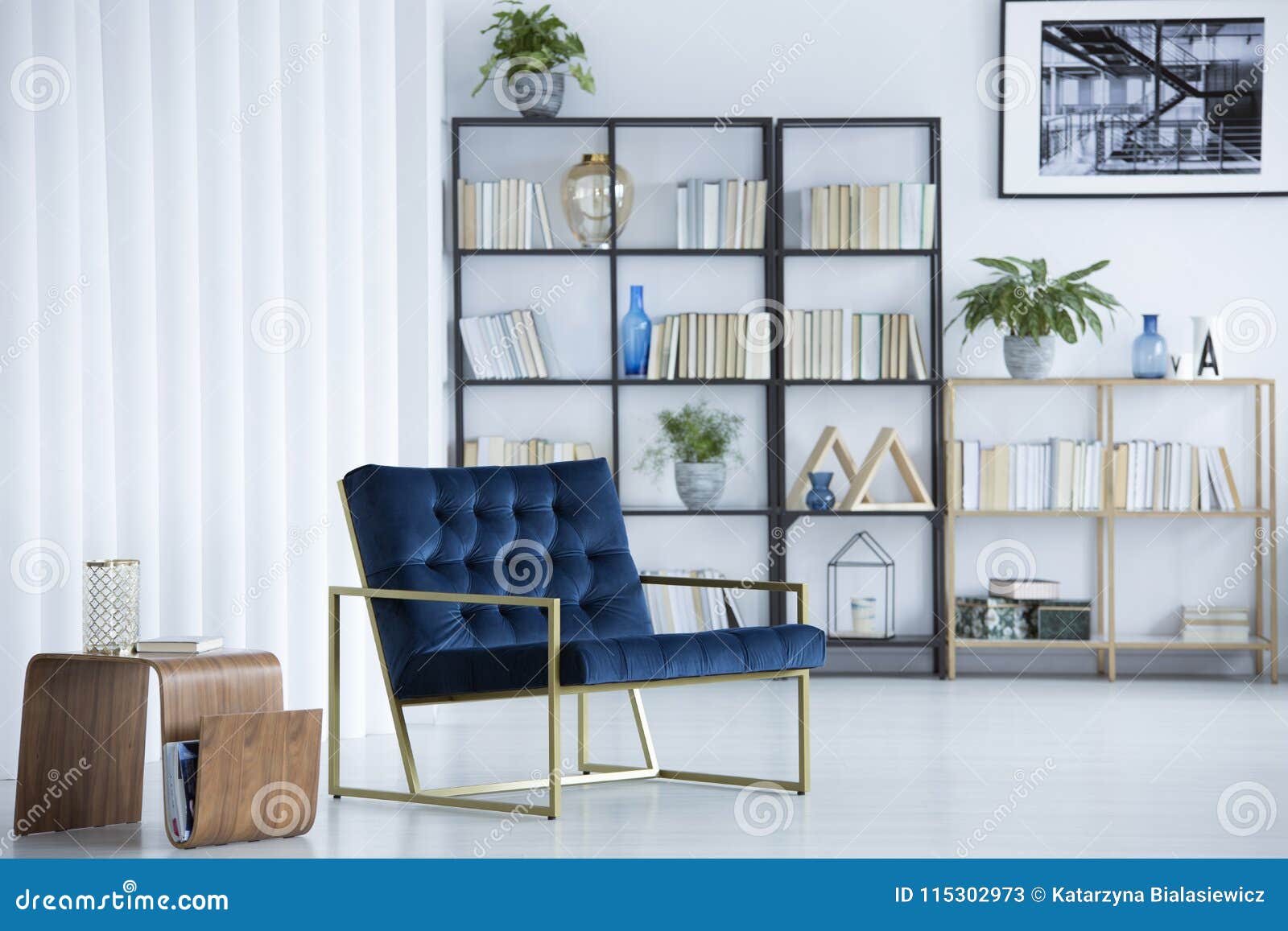 Navy Blue Armchair In Interior Stock Image Image Of Bright