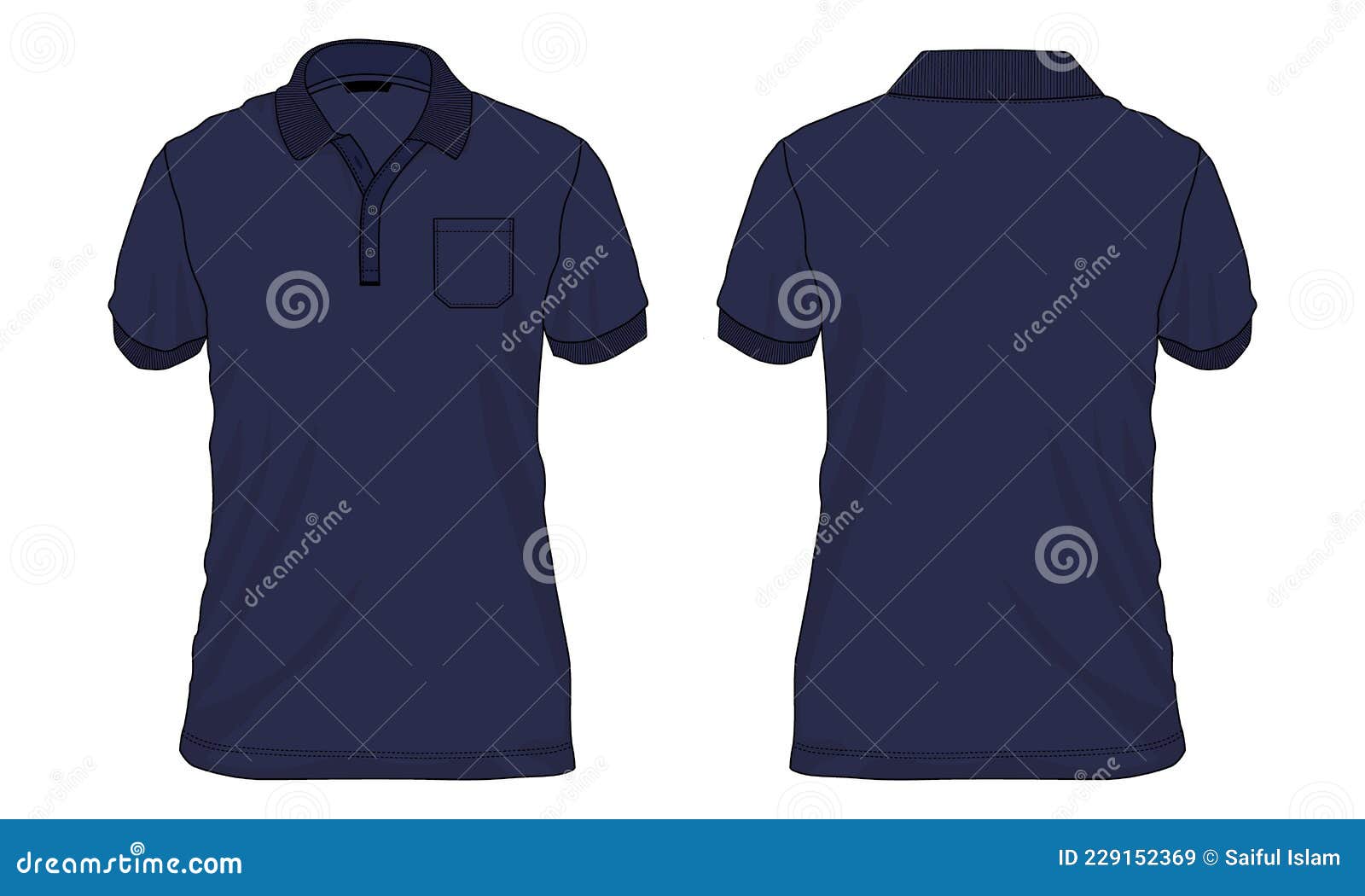 Navy Blue Color Polo Shirt Fashion Flat Sketch Vector Template. Stock ...