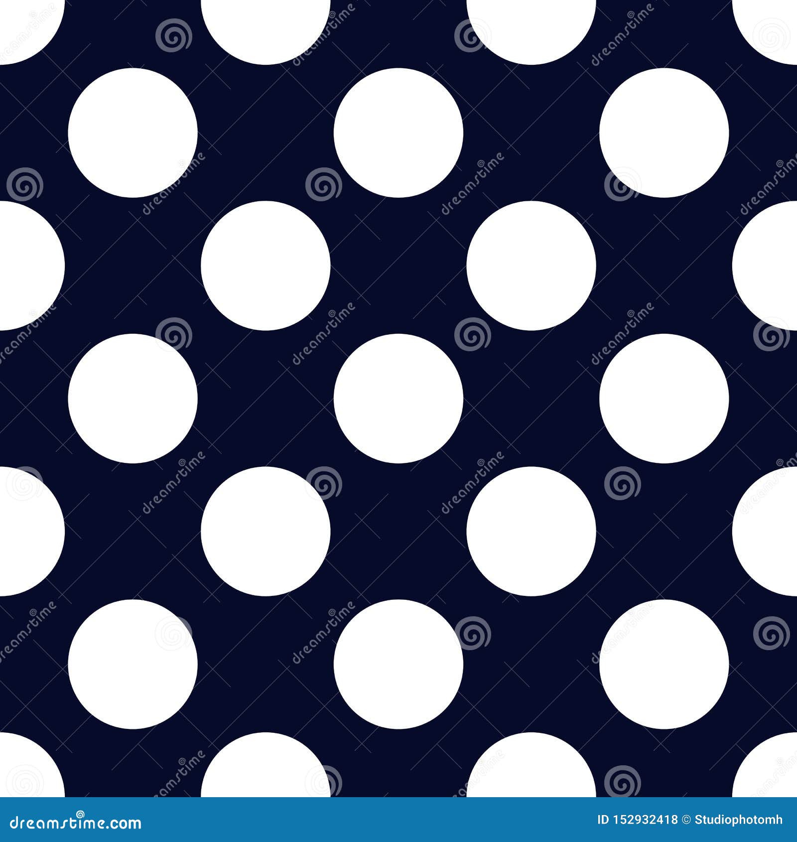 Navy Blue and White Seamless Polka Dot Pattern. Vector Modern Design