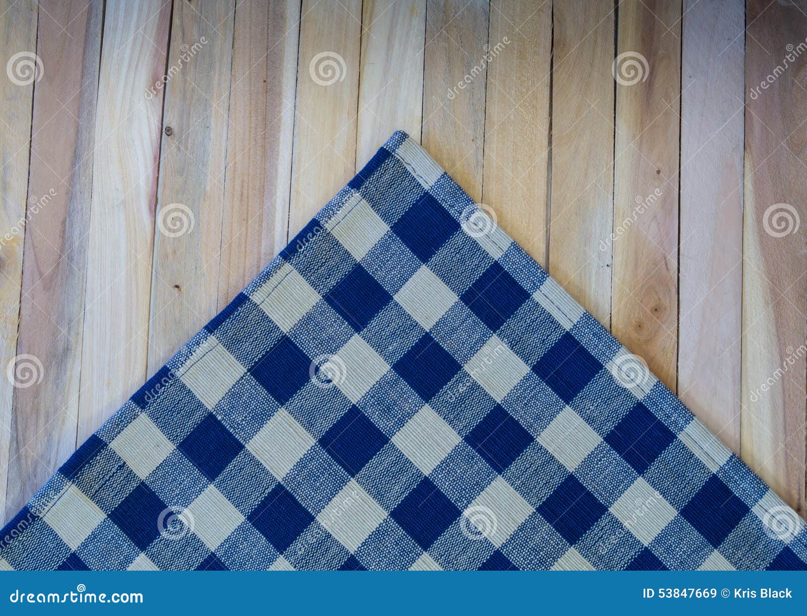 Navy Check Napkin on Wood Plank Background Stock Image Image of empty
