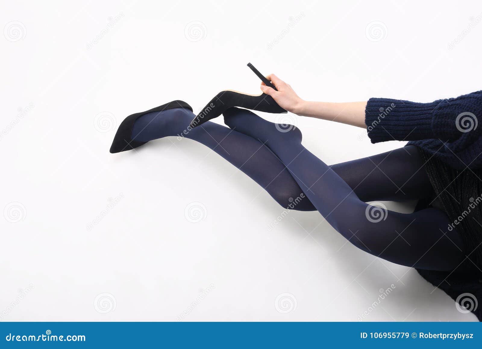 Navy Tights. Legs of a Woman in Pantyhose Stock Image - Image of