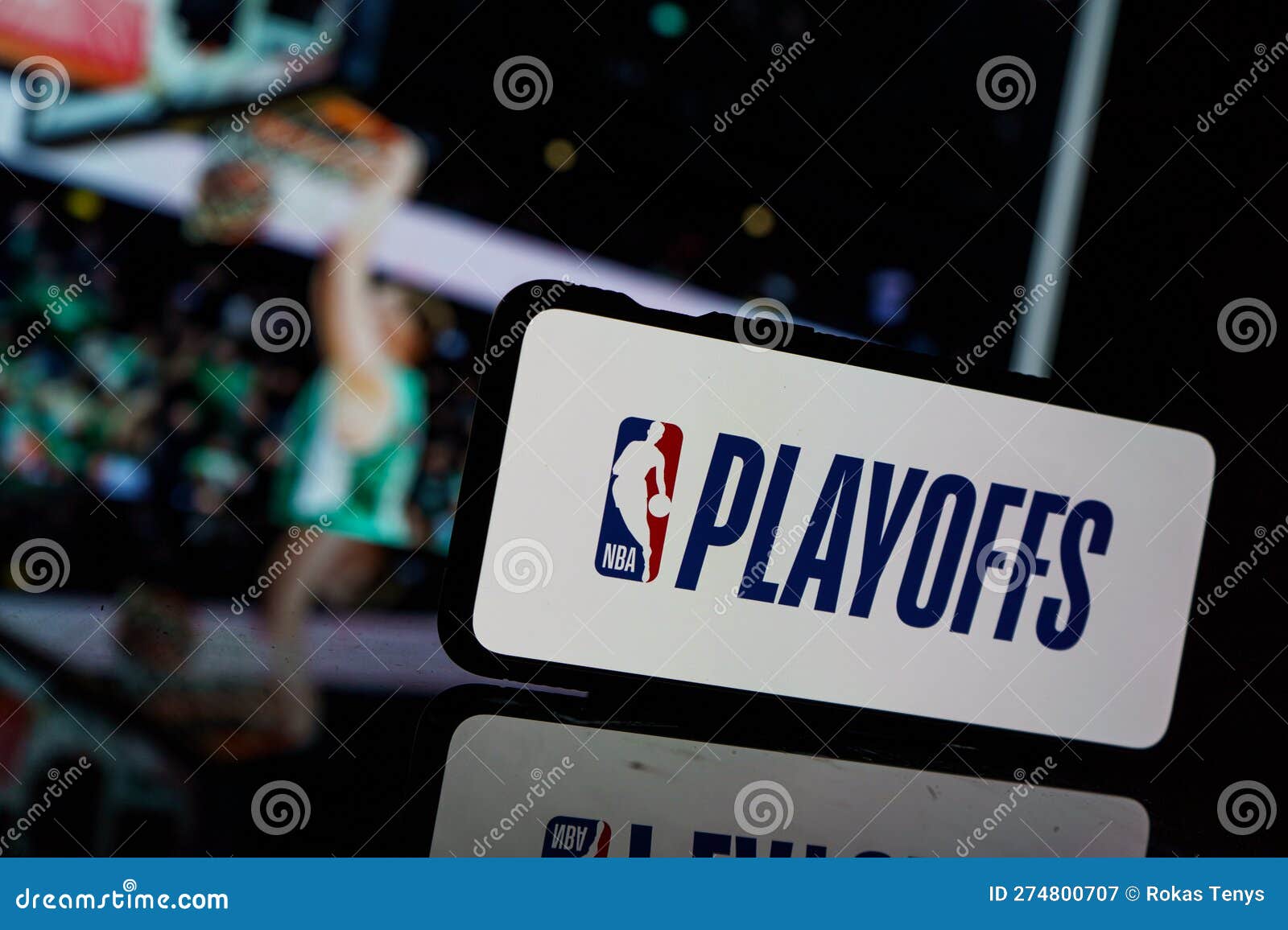 NBA Playoffs Logo and Basketball Game on TV in Background