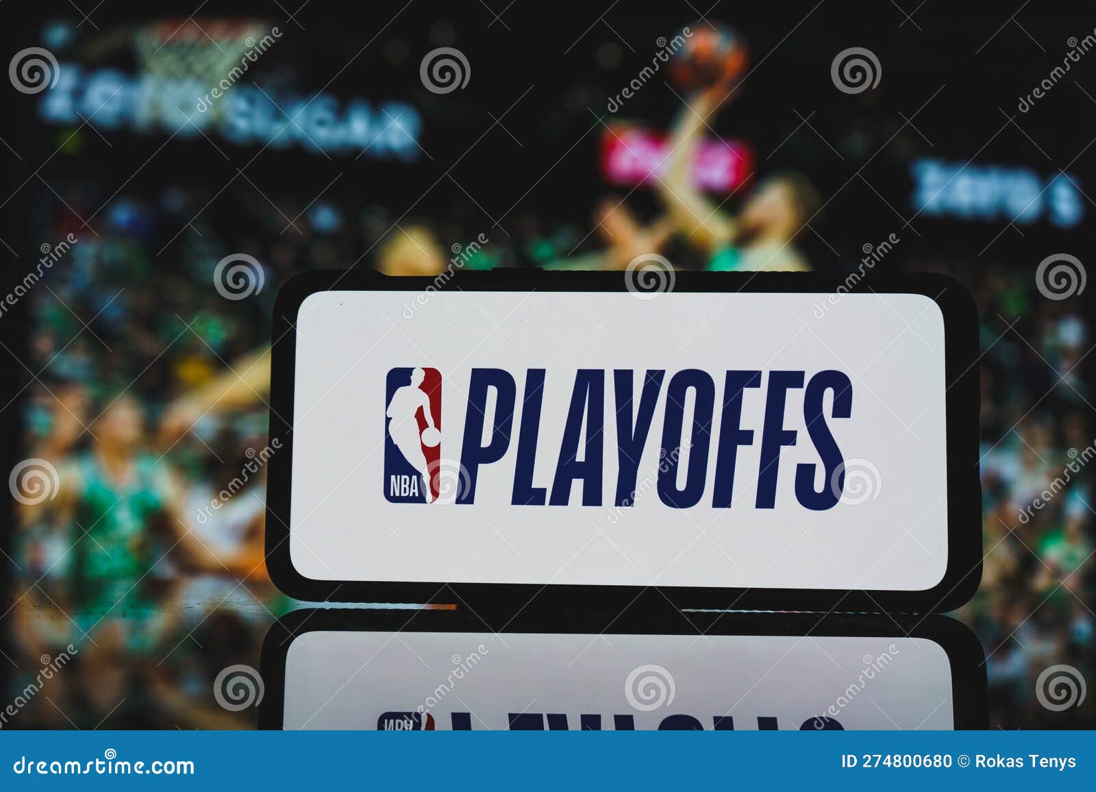 Nba Playoffs Logo Und Basketballspiel Auf TV Im Hintergrund