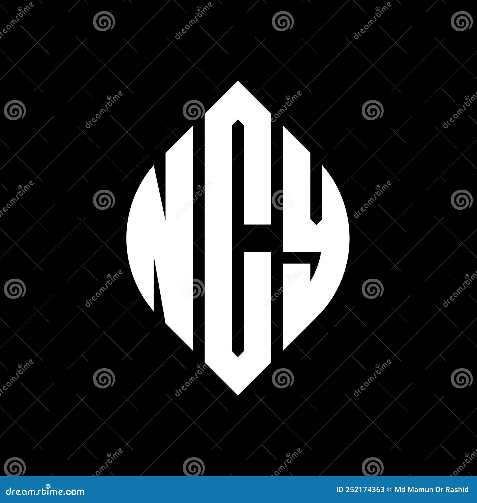 ncy circle letter logo  with circle and ellipse . ncy ellipse letters with typographic style. the three initials form a