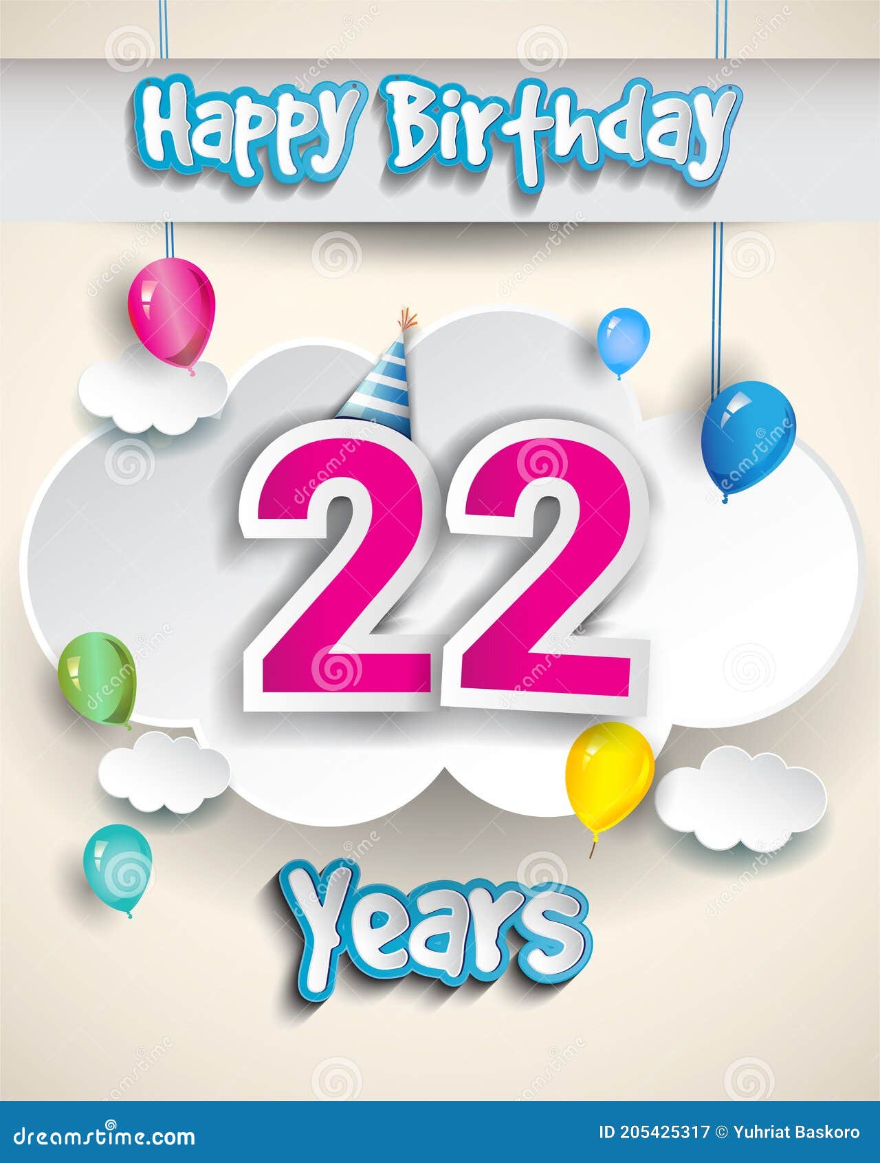nd anniversary celebration design clouds balloons confetti vector template elements birthday party 205425317