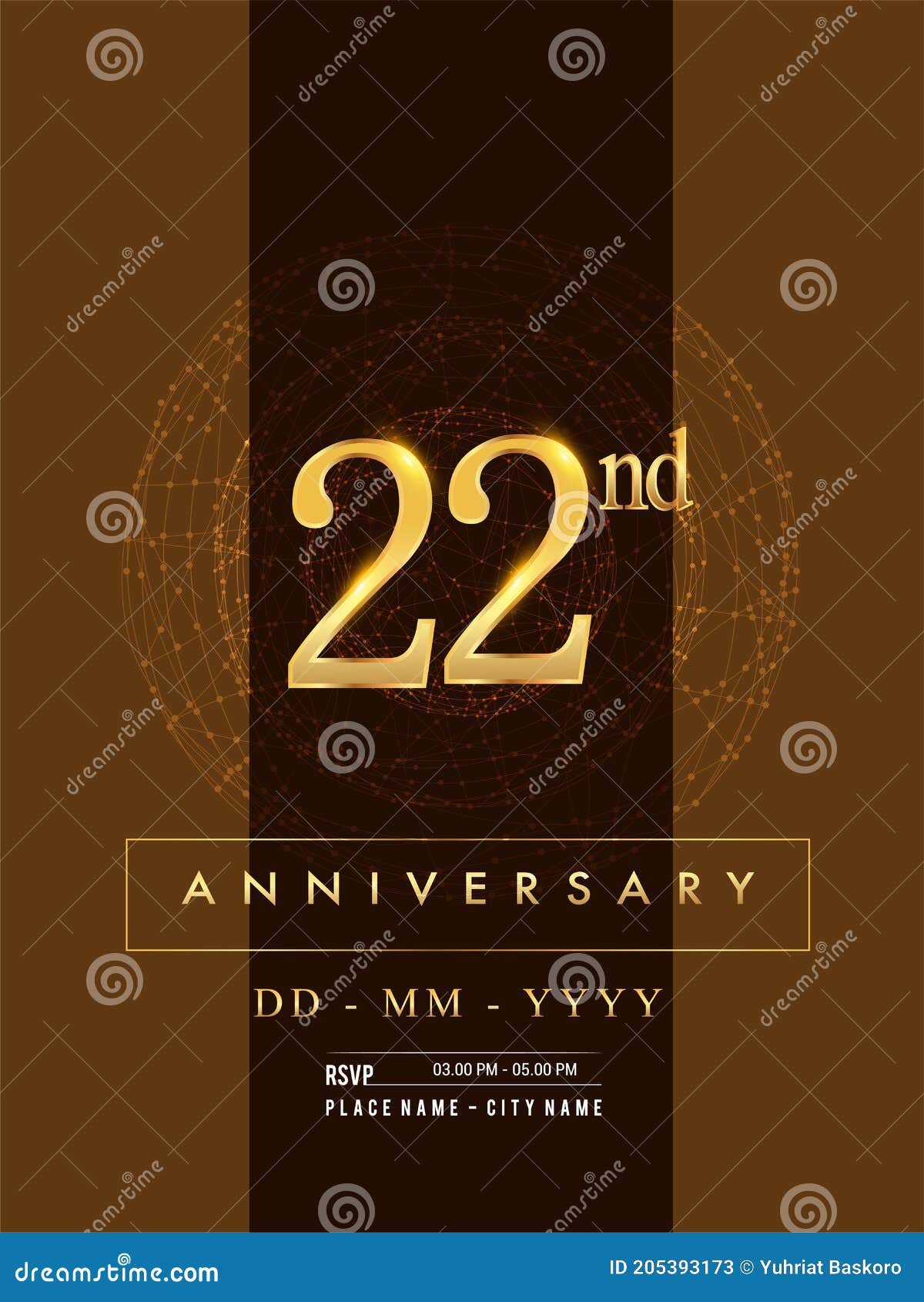22nd Anniversary Poster Design on Golden and Elegant Background, Vector  Design for Anniversary Celebration, Greeting Card and Stock Vector -  Illustration of black, congratulation: 205393173