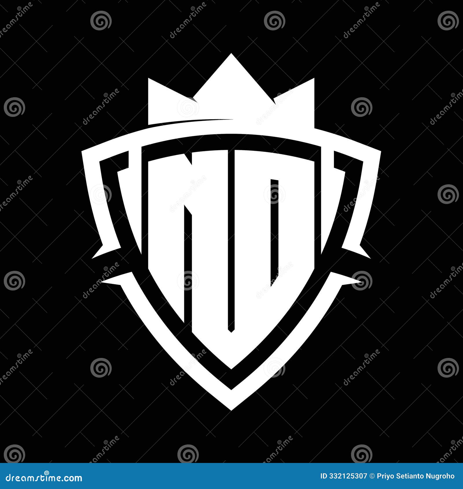 nd letter monogram with triangle curve shield  with crown white and black background color 