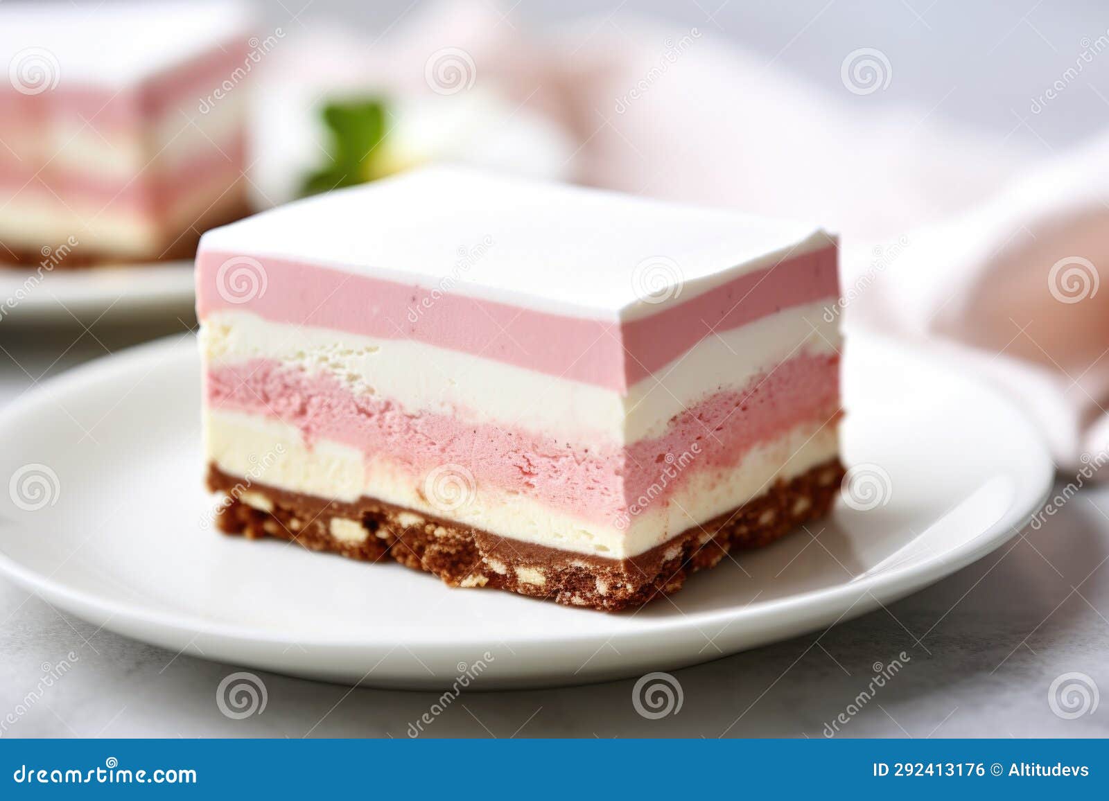 Neapolitan Ice Cream Slice on a White Plate Stock Photo Image of