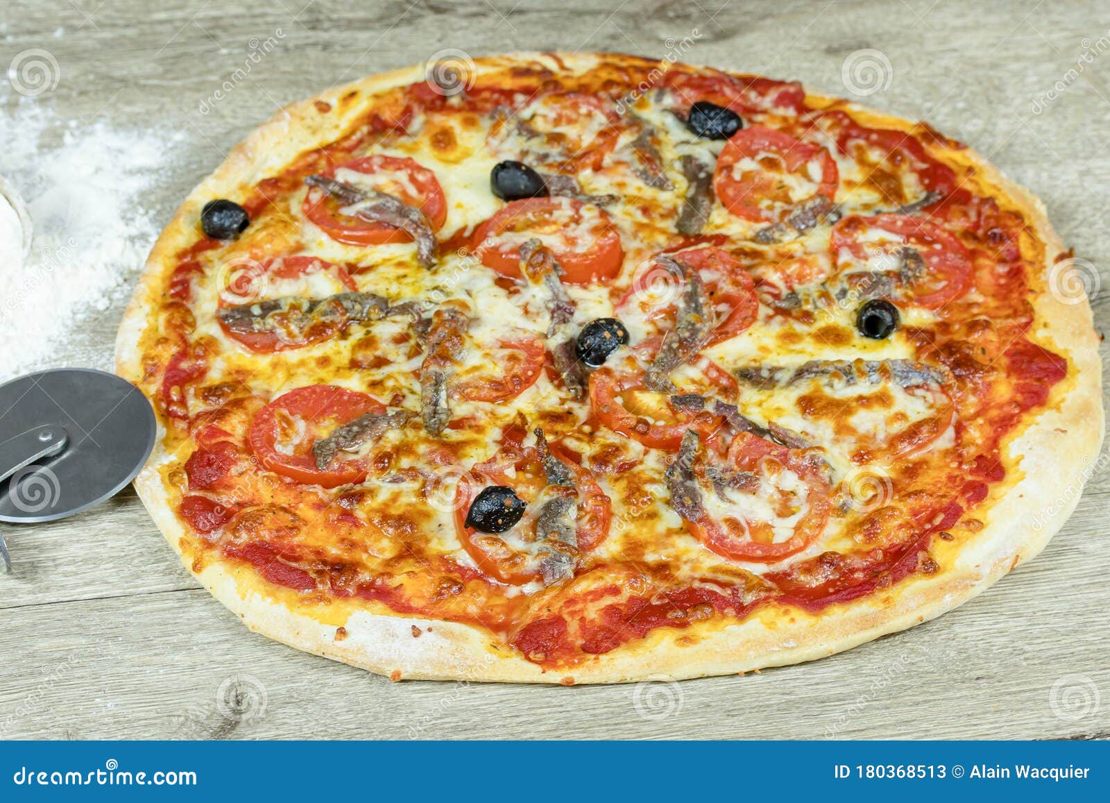 Neapolitan Pizza Anchovy Pizza Tomato And Olives Stock Image Image Of Anchovies Fish 180368513