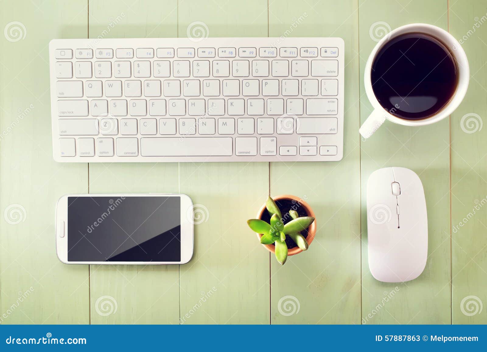 Neat Workstation On A Wooden Desk Stock Image Image Of Keyboard