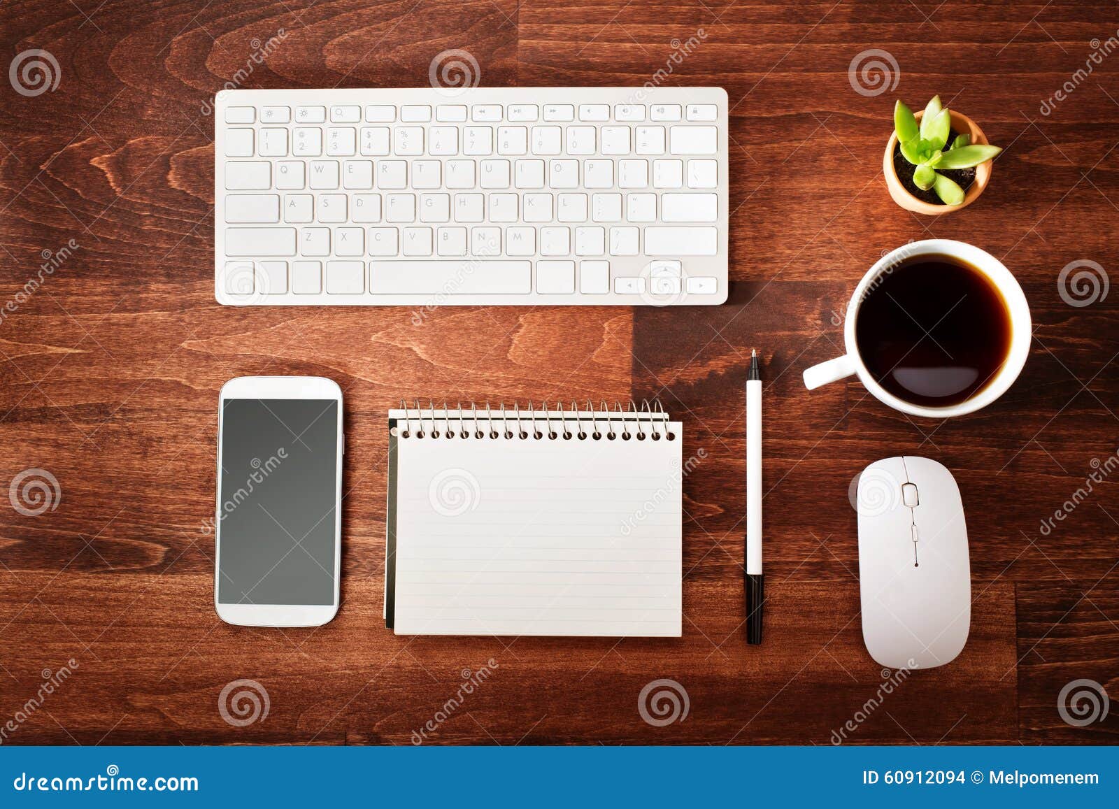 Neat Workstation On A Wooden Desk Stock Photo Image Of Cellphone