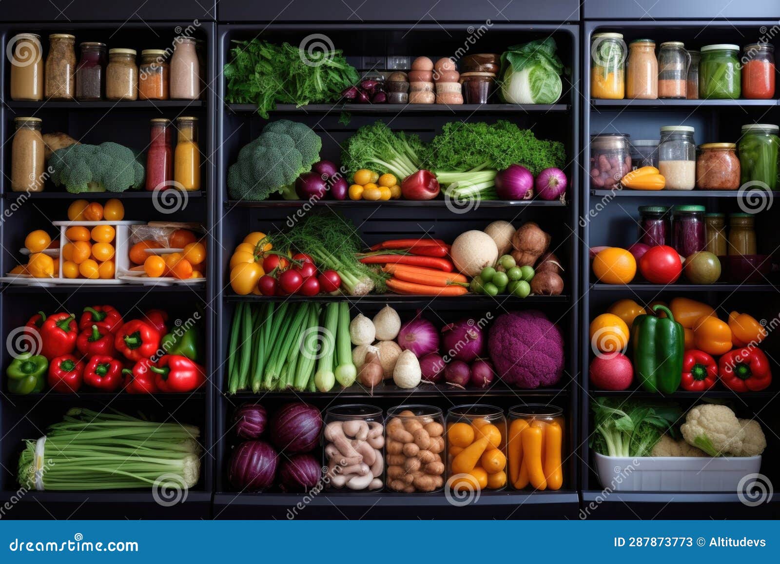 Neatly Arranged Refrigerator with Fresh Produce Stock Image Image of