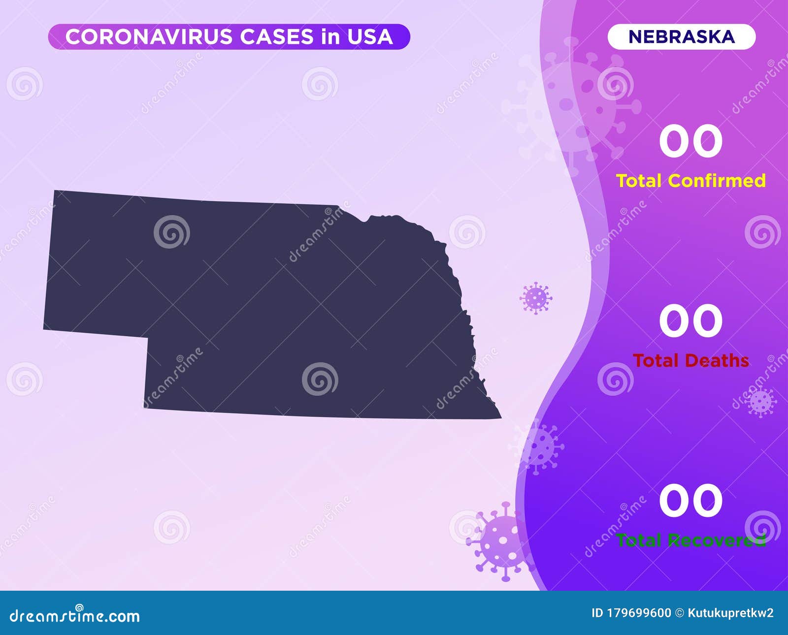 Nebraska Map Covid19, Corona Virus Infographic Vector Template Stock