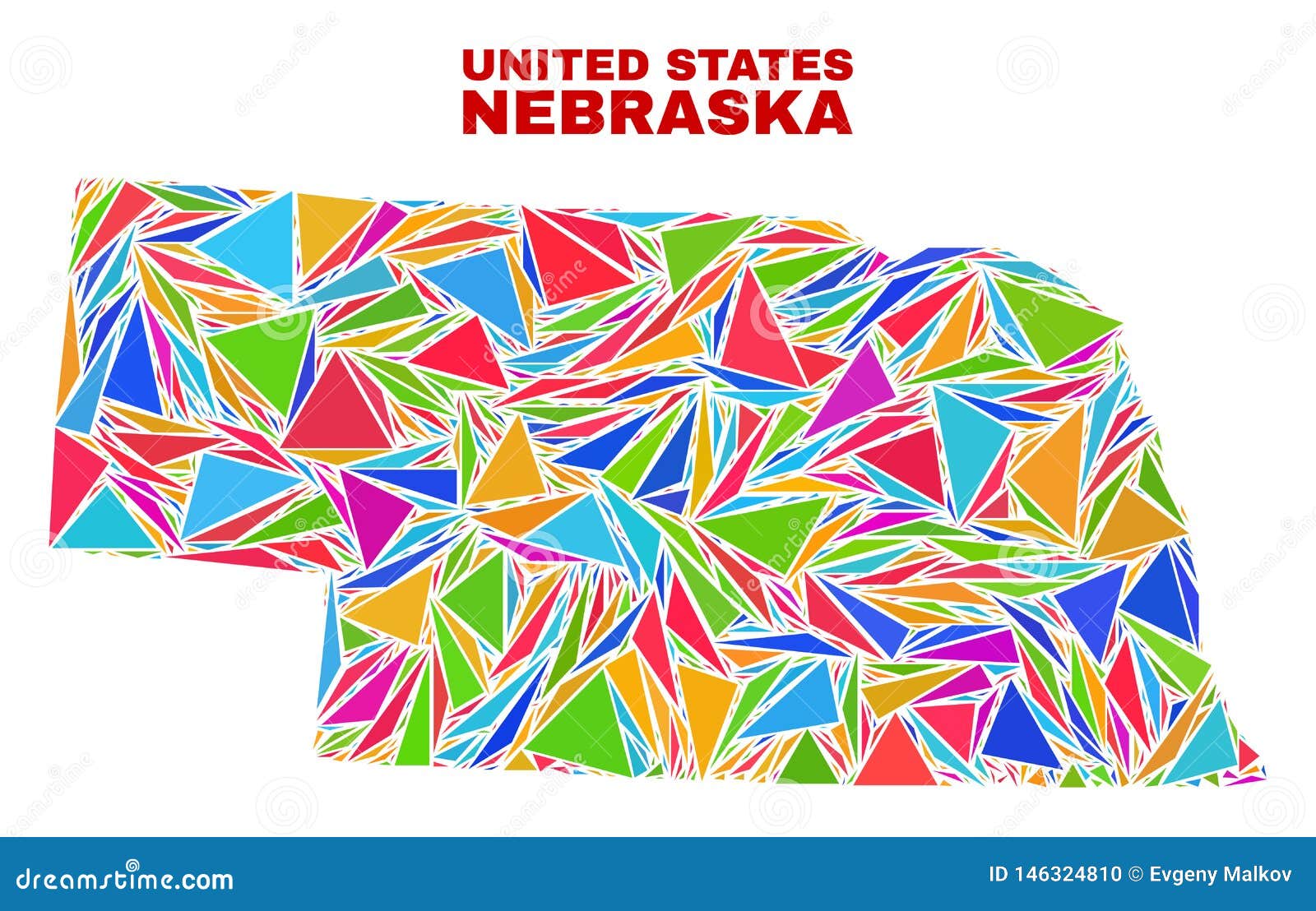 Nebraska State Map Mosaic of Color Triangles Stock Vector