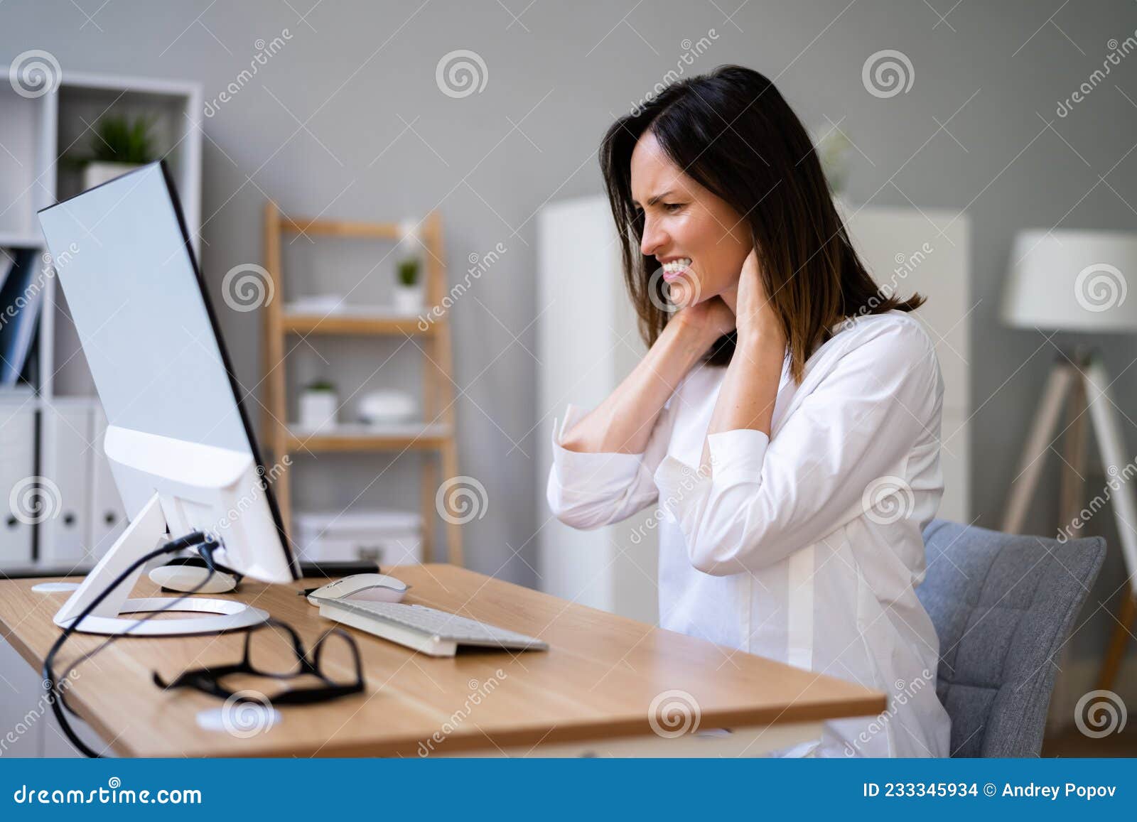 Neck Pain while Working at Computer Stock Photo Image of company, business 233345934