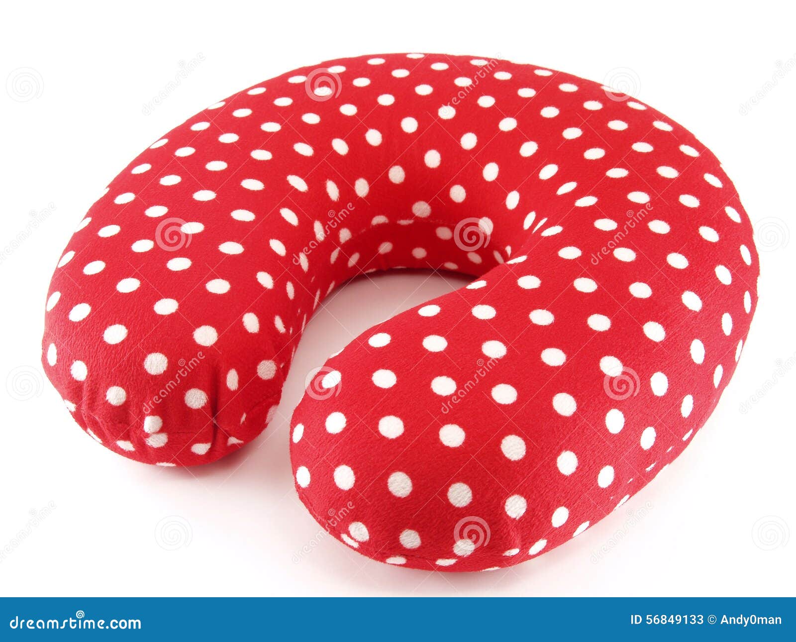 Closeup Red Neck Pillow with with White Dots Pattern Isolated on White
