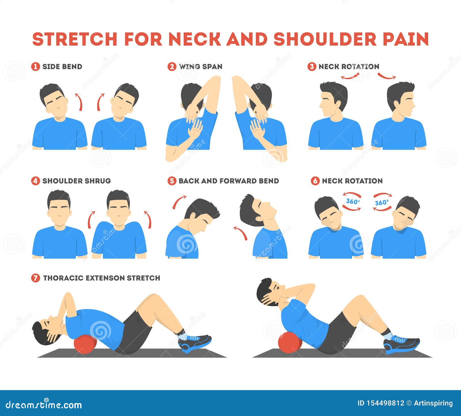 Neck and Shoulder Exercise. Stretch To Relieve Neck Pain Stock Vector -  Illustration of isolated, background: 154498812