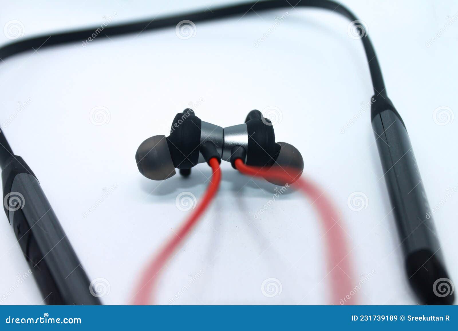 neckband image. bluetooth headset image. red wired bluetooth earphones. wireless headset