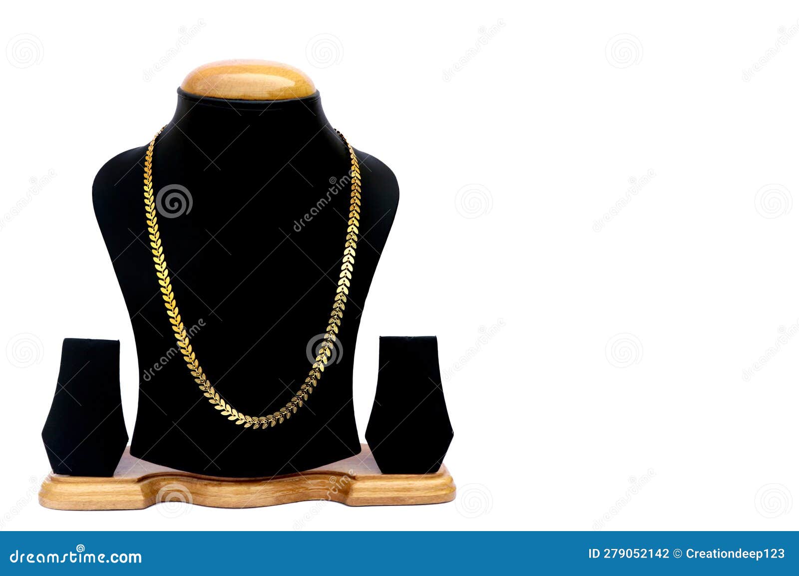 Necklace Display Stand with Gold Necklace Isolated on White Background