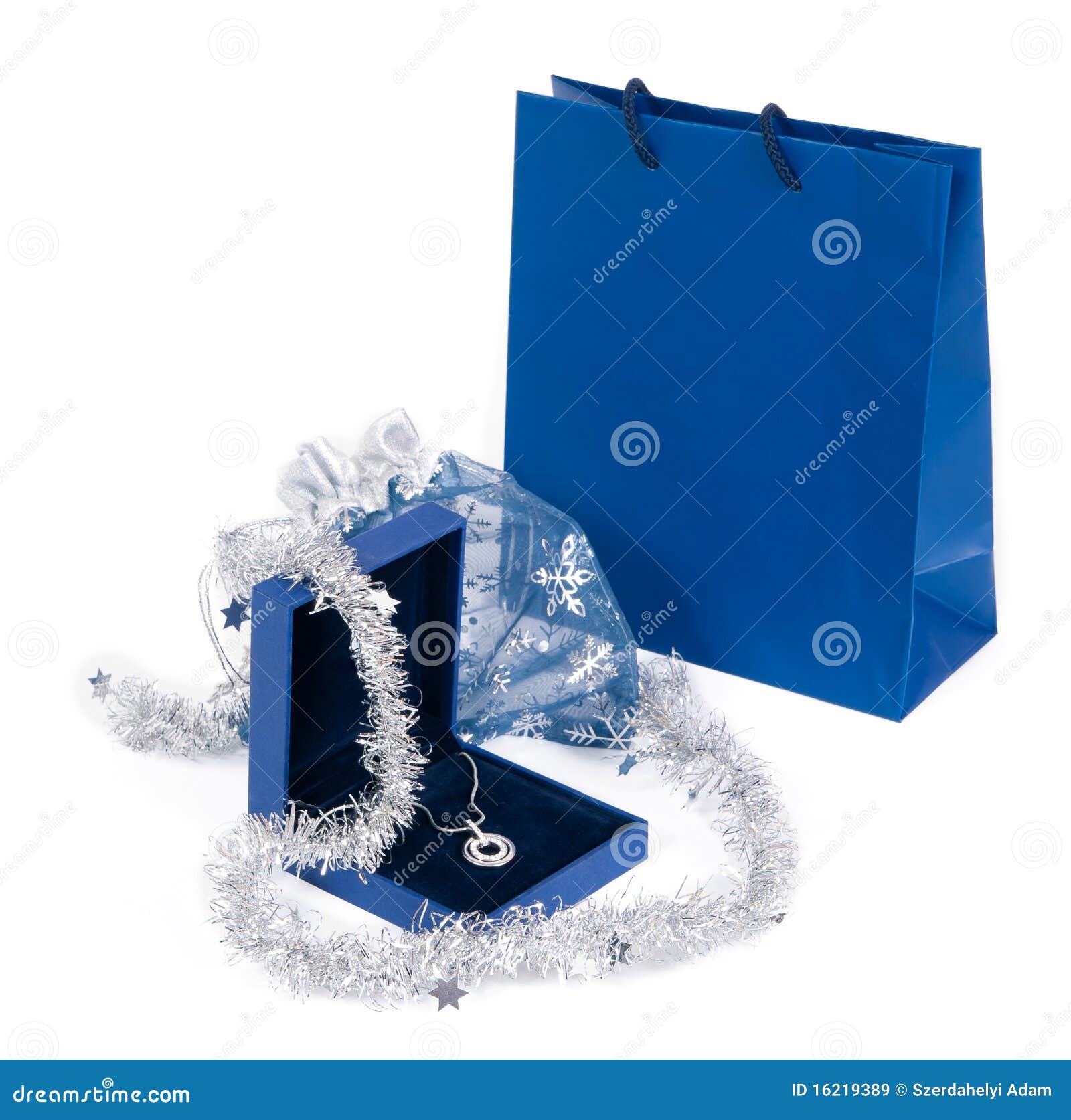 Necklace with gift bag stock image. Image of holiday 16219389