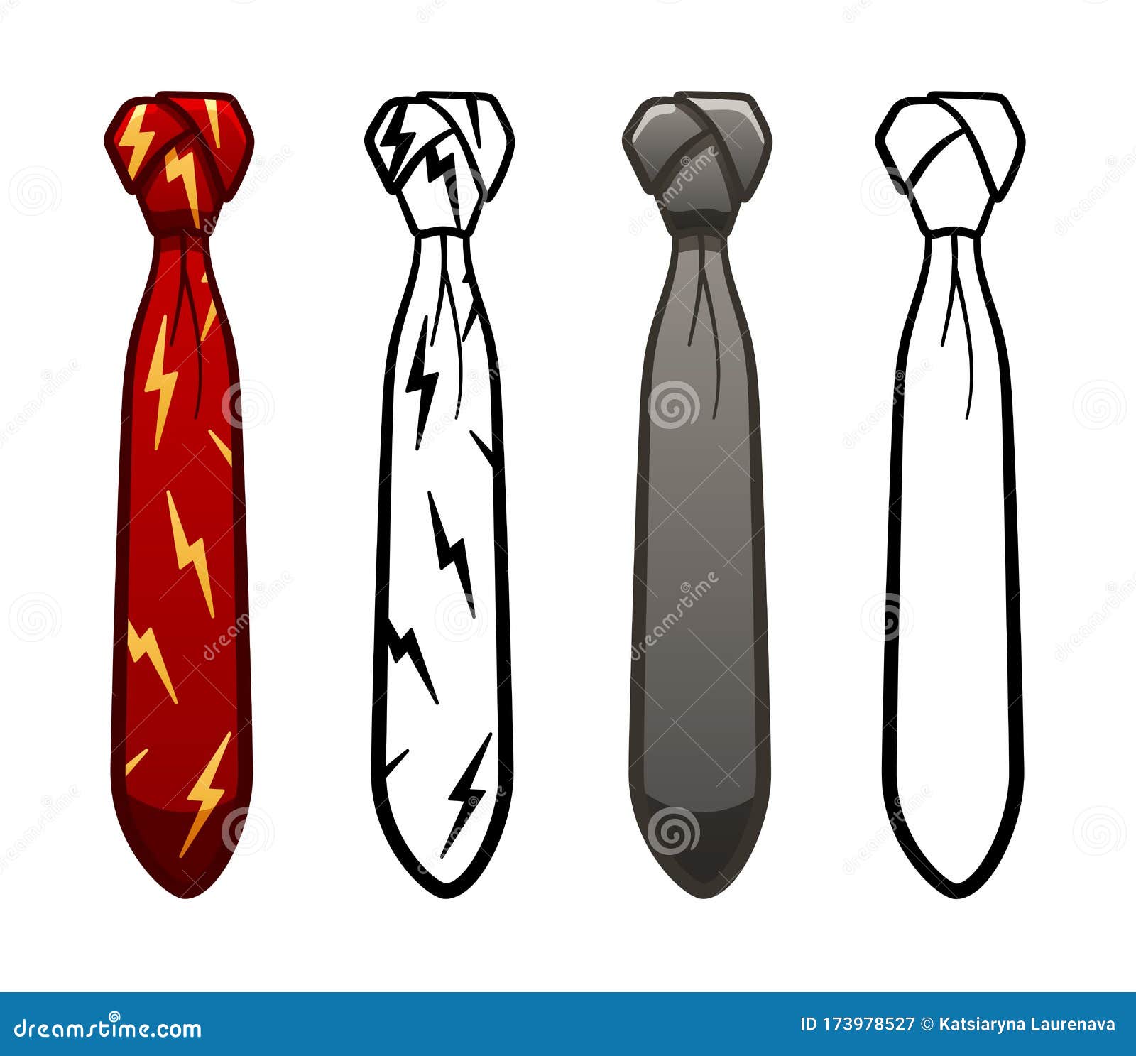 Necktie With Fourinhand Knot In Black Lines On White Background Stock