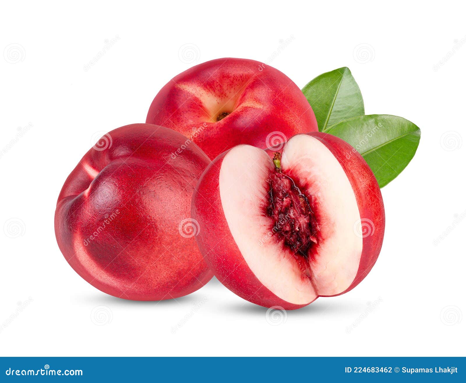 Nectarine Fruit with Leaf Isolated Stock Photo Image of group, white