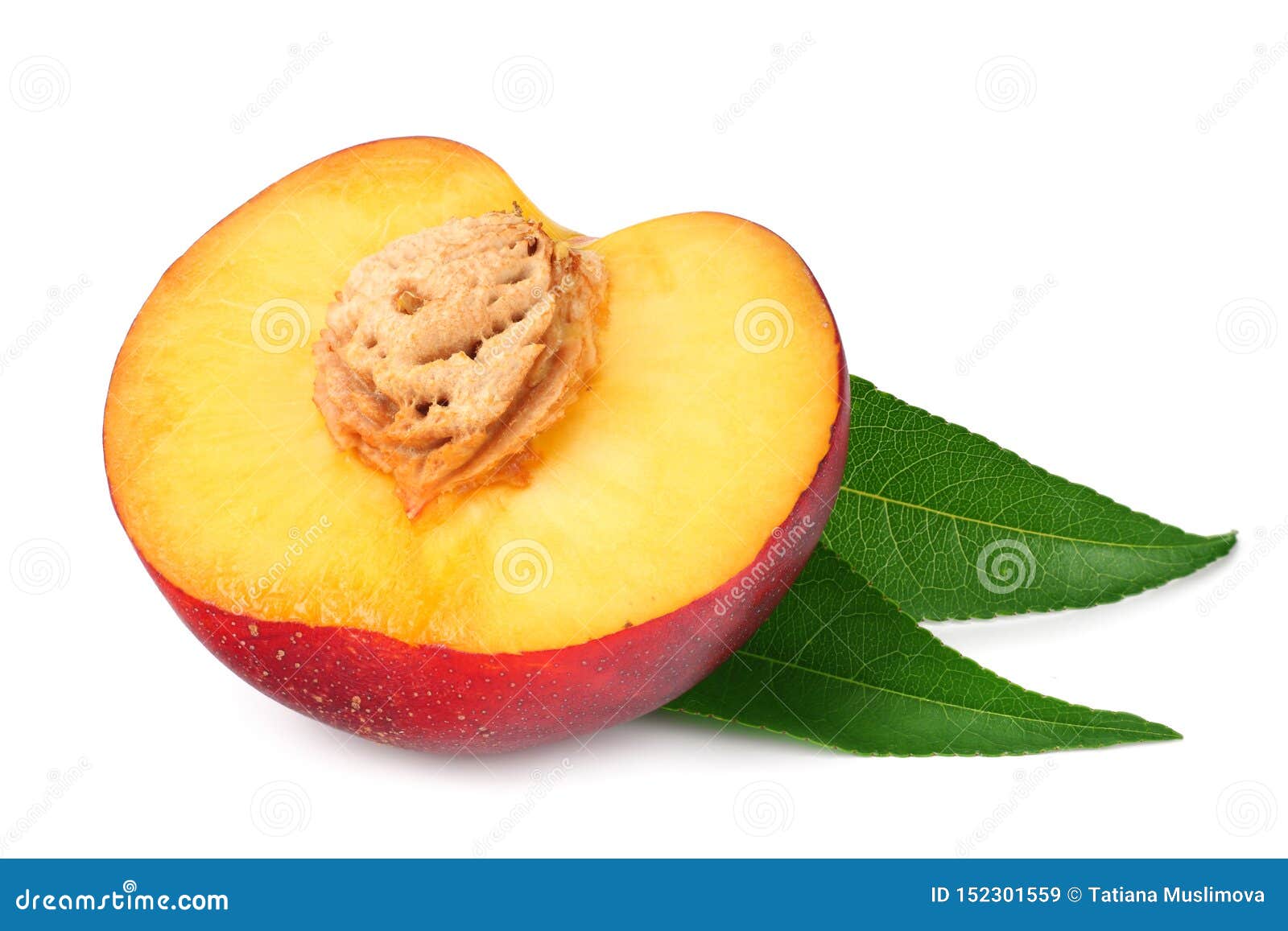 Nectarine with Green Leaf Isolated on a White Background Stock Image
