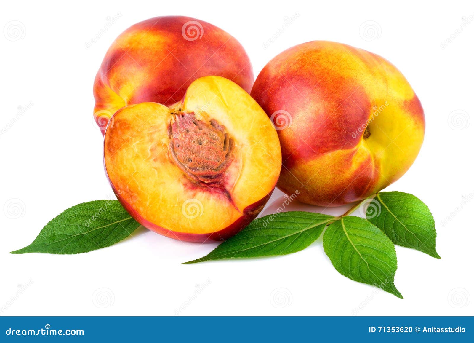 Nectarine Organic Fruits with Leaves on White Background Stock Photo Image of preserving, diet