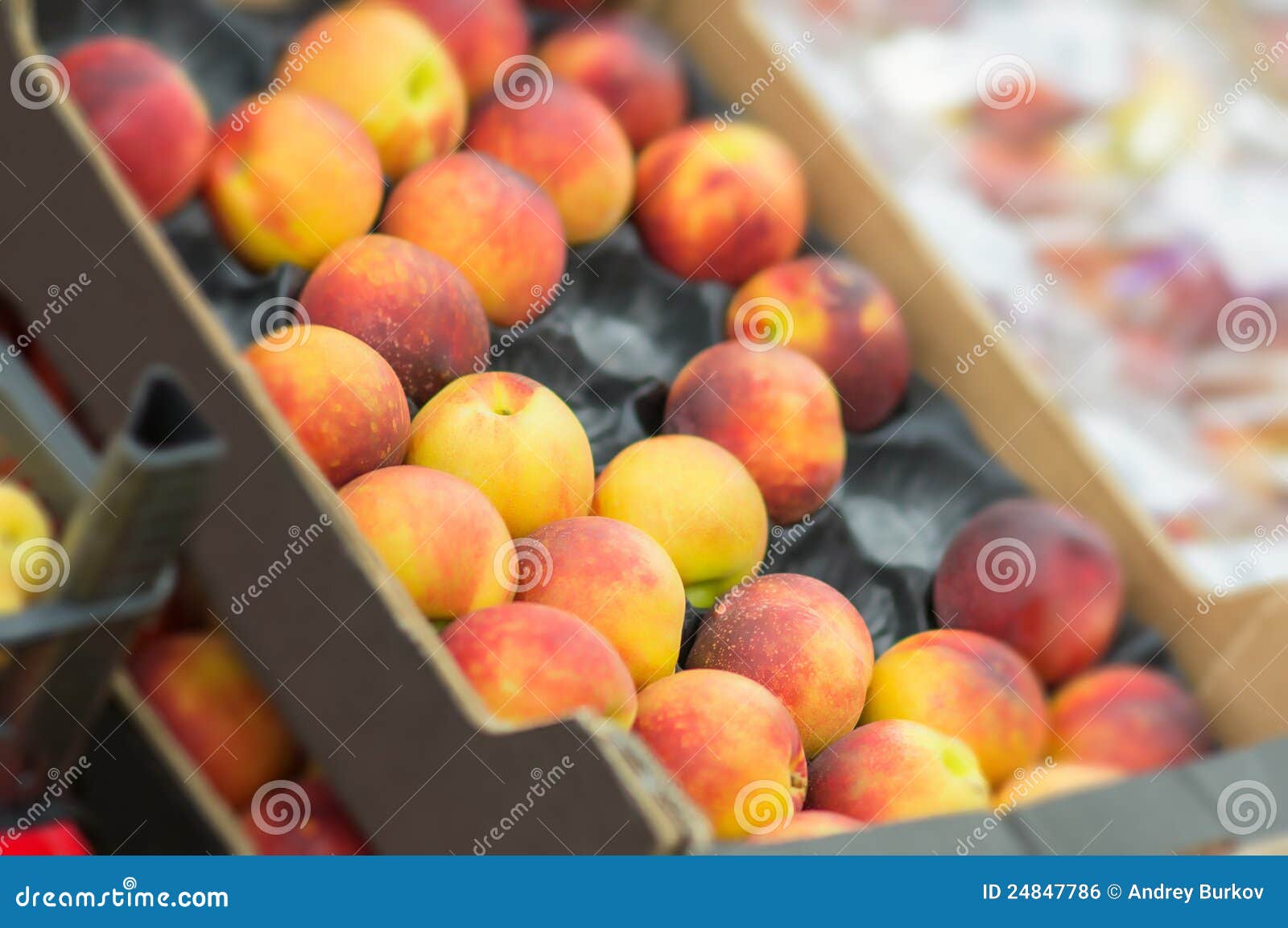 Nectarines in Boxes in Supermarket Stock Photo Image of store