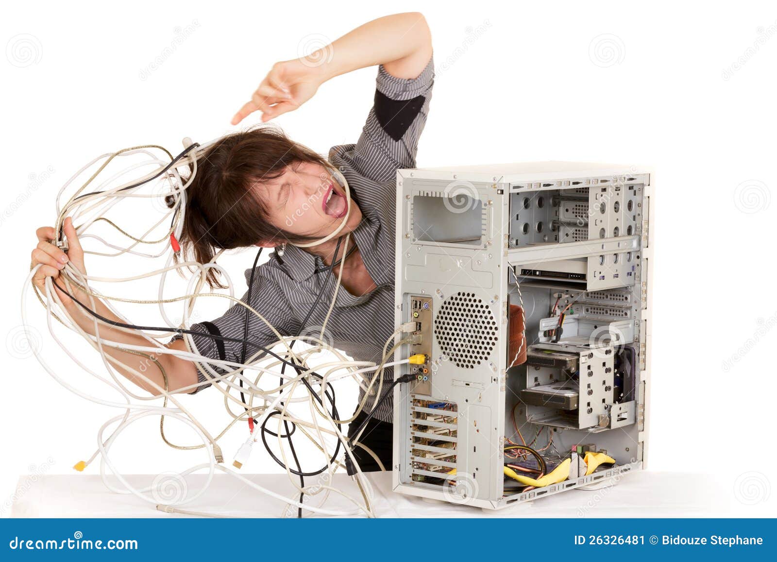 Vooravond ondergeschikt bibliothecaris Need help for my computer! stock image. Image of furious - 26326481