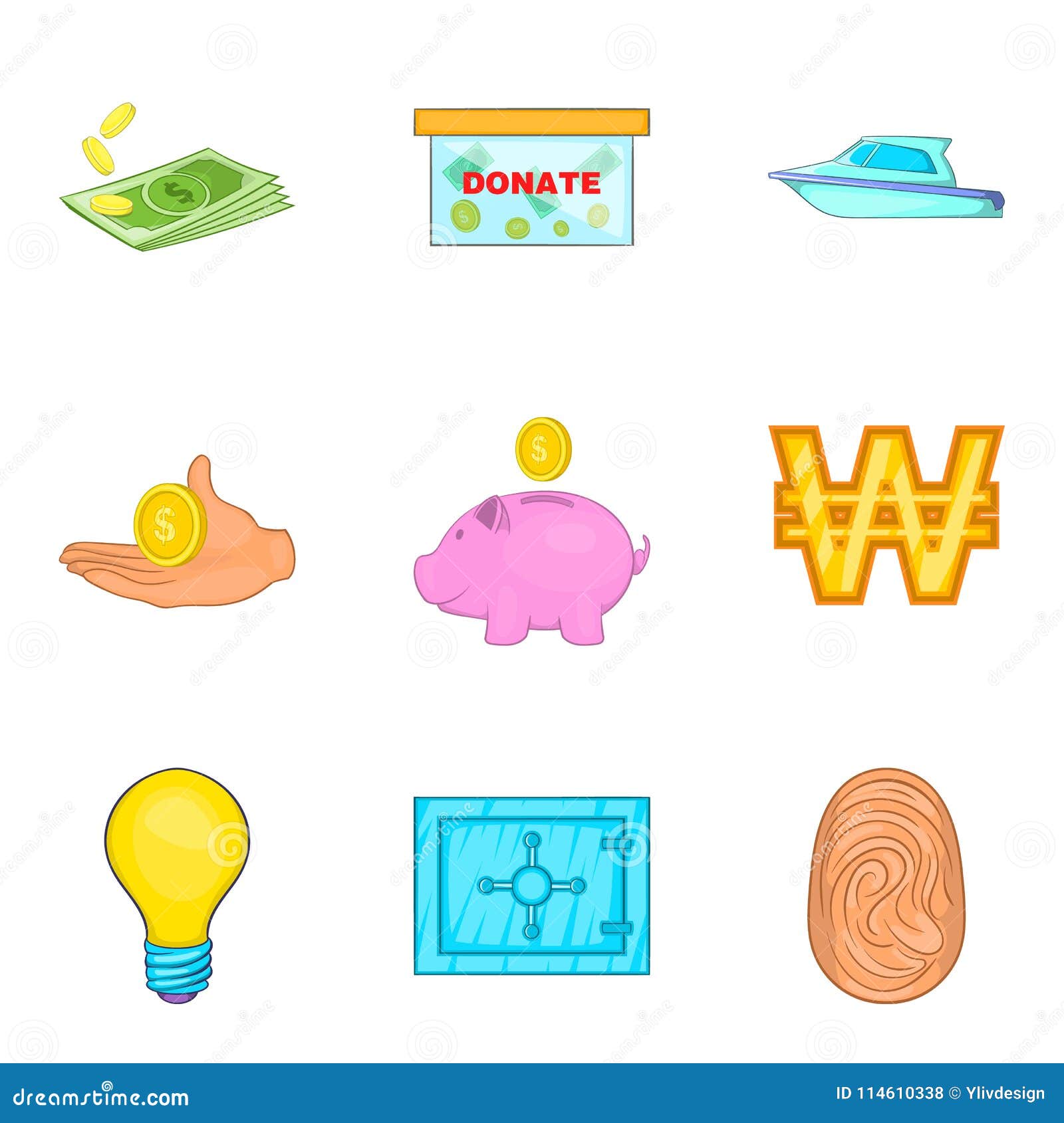 needful icons set, cartoon style