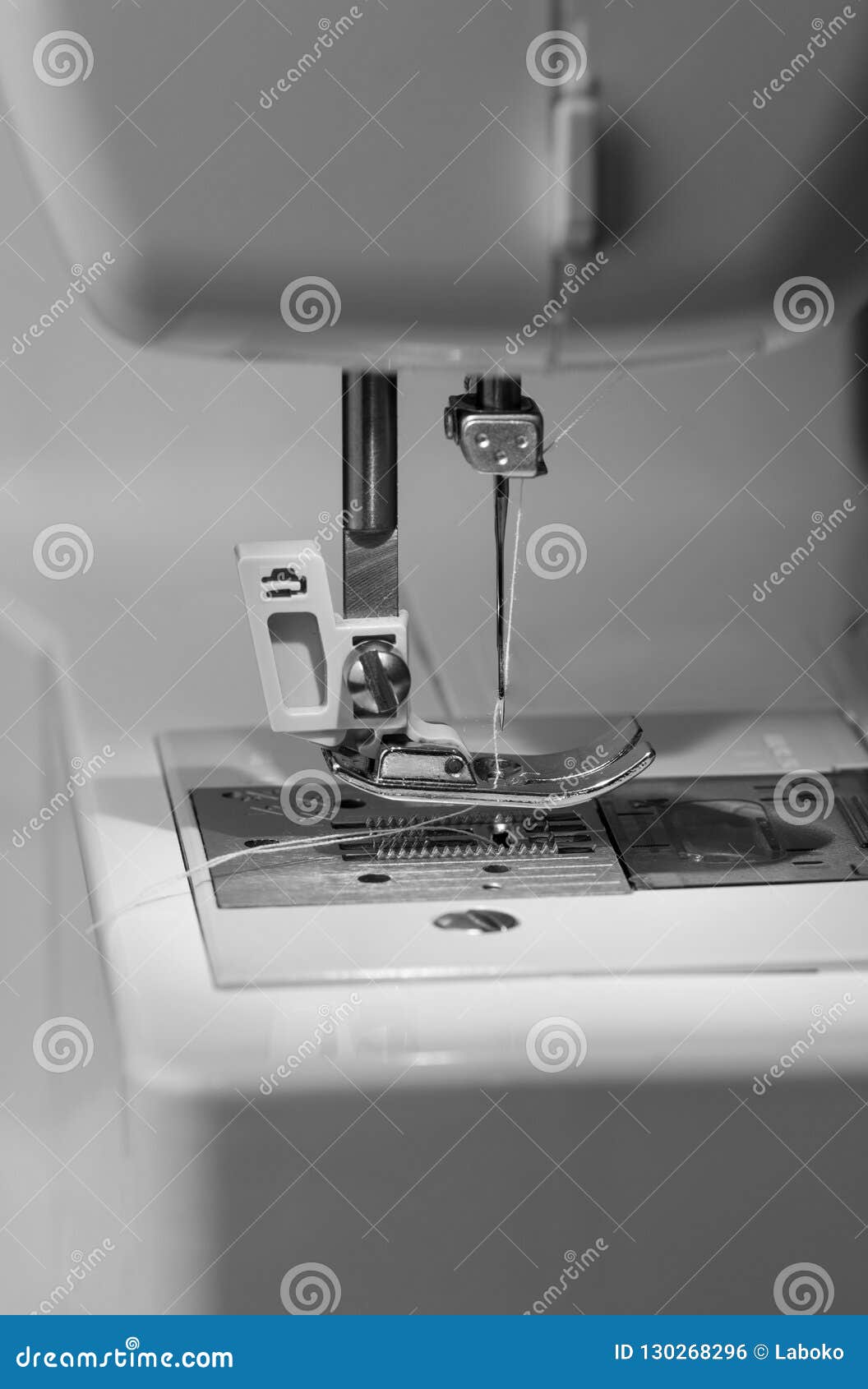 Needle Closeup Electric Sewing Machine Black-and-white Image Stock
