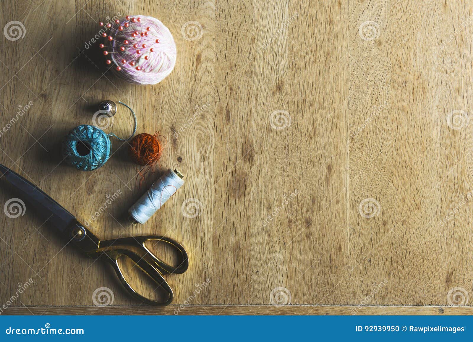 Needle Cotton Yarn Sewing Thread Fabric Stock Photo Image of wooden