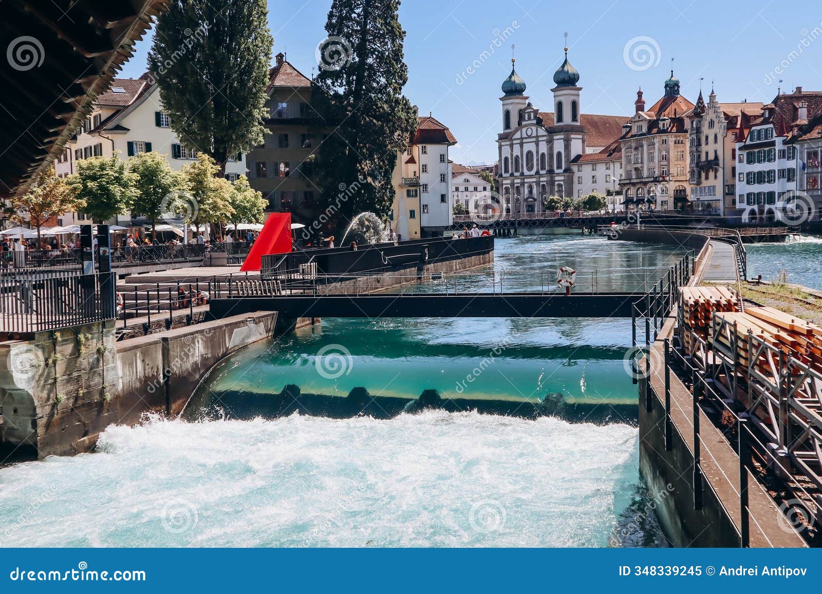needle dam in the reuss in lucerne, switzerland.