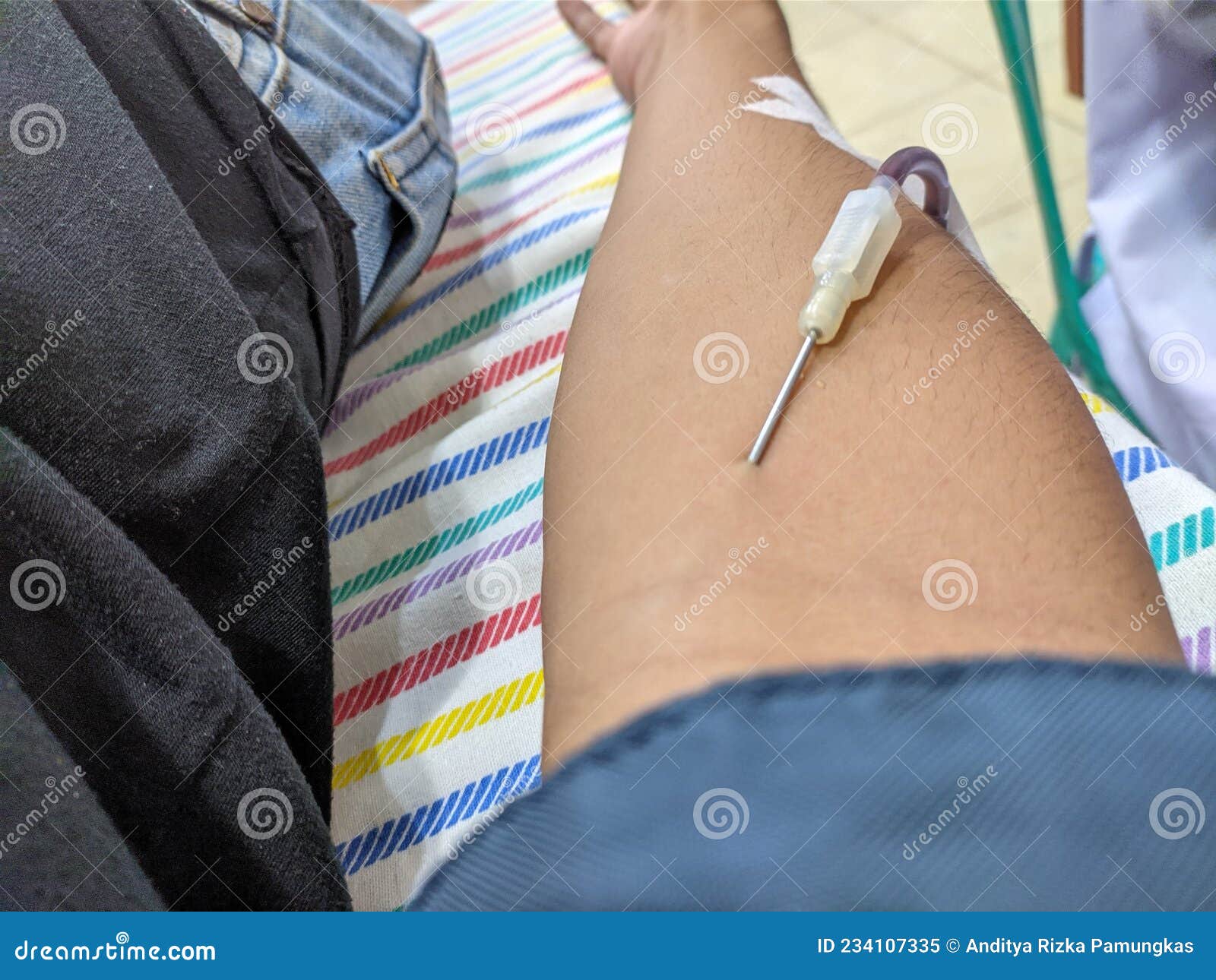 A Needle Pierced His Hand for Blood Transfusion Stock Image Image of