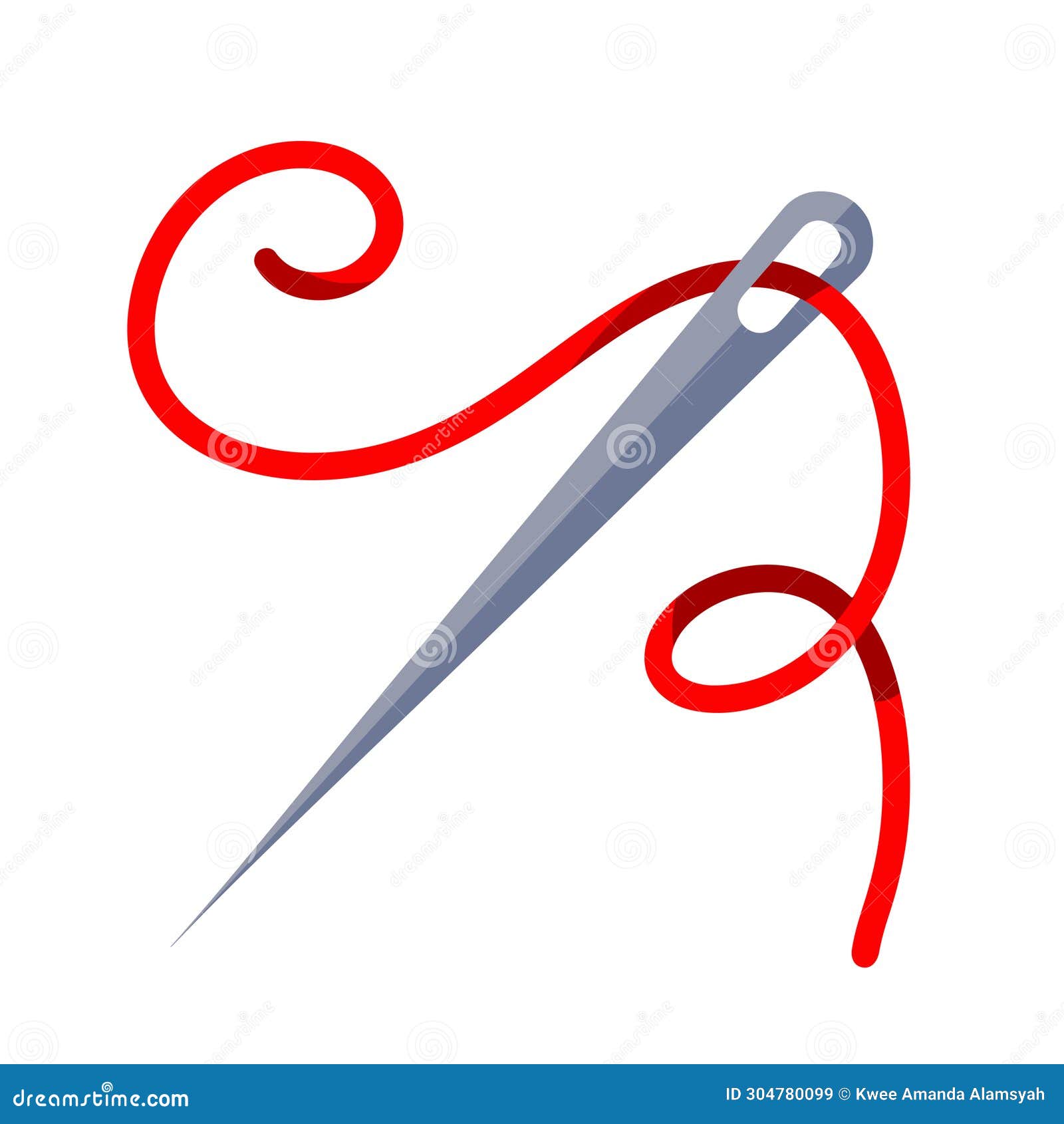 Needle and Red Thread Vector Illustration Icon Isolated on White ...