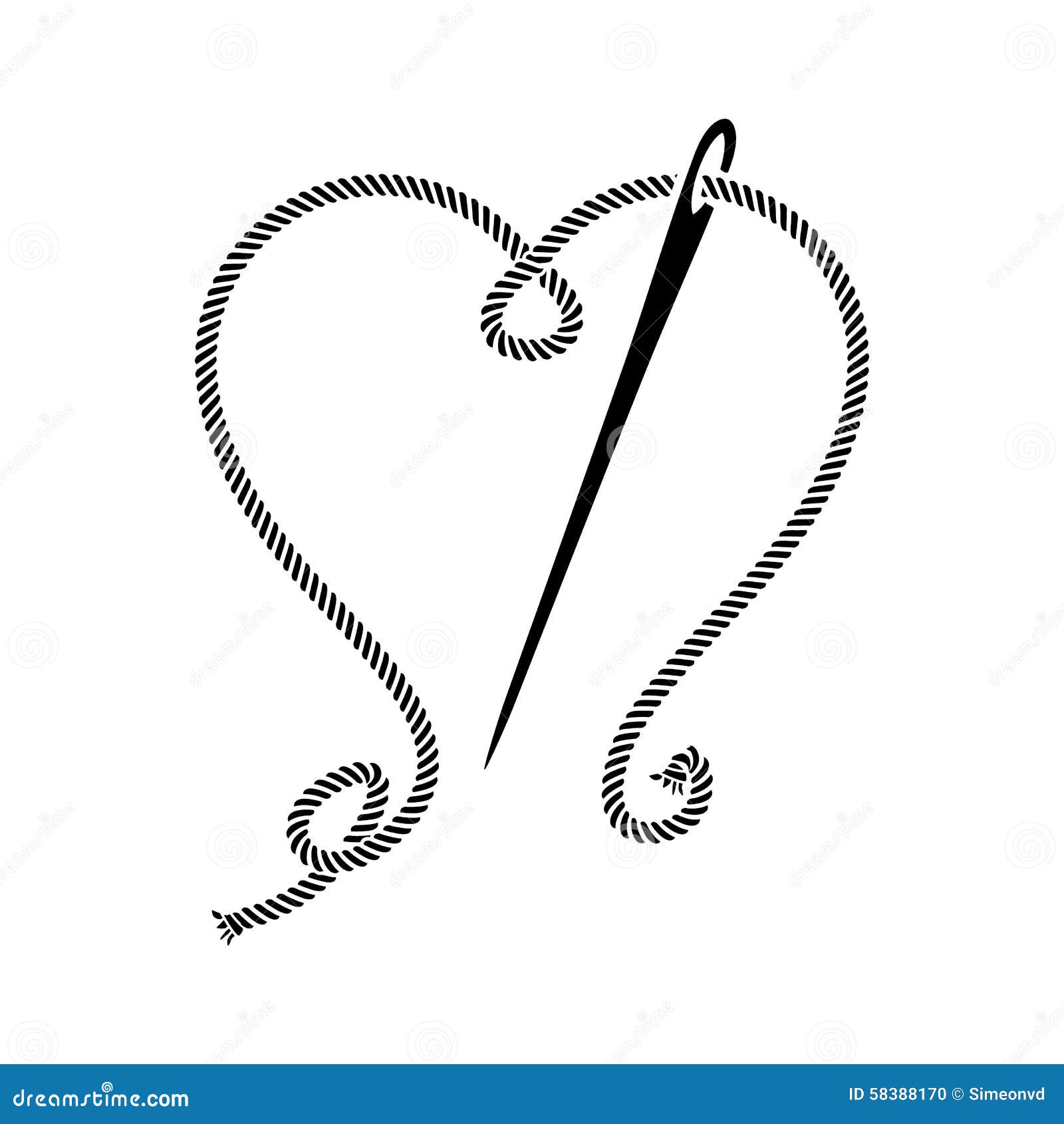 Needle Sewing with Heart of Threads Stock Vector - Illustration of ...