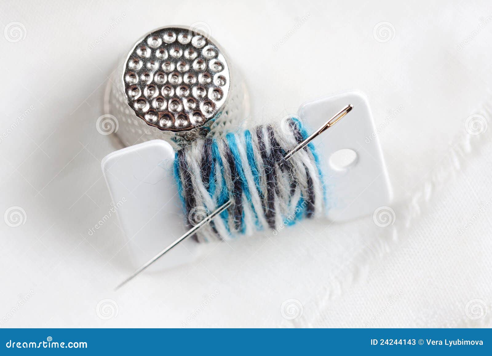 Needle, thread and thimble stock image. Image of metal - 24244143