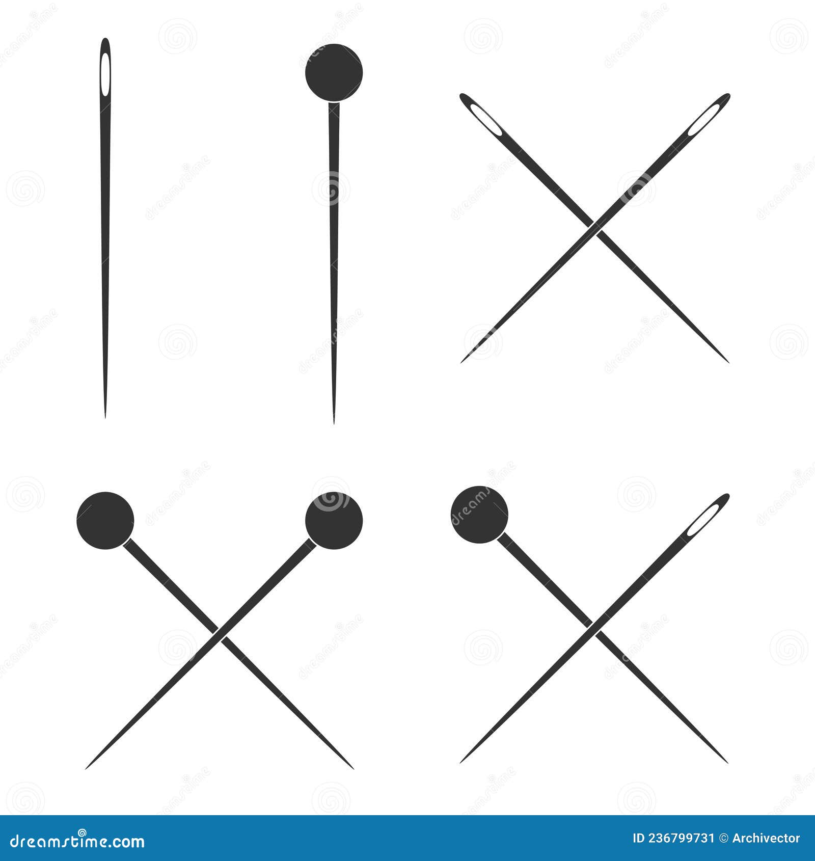 Needles and Pins Graphic Icons Set Stock Vector Illustration of needlework, fabrics 236799731