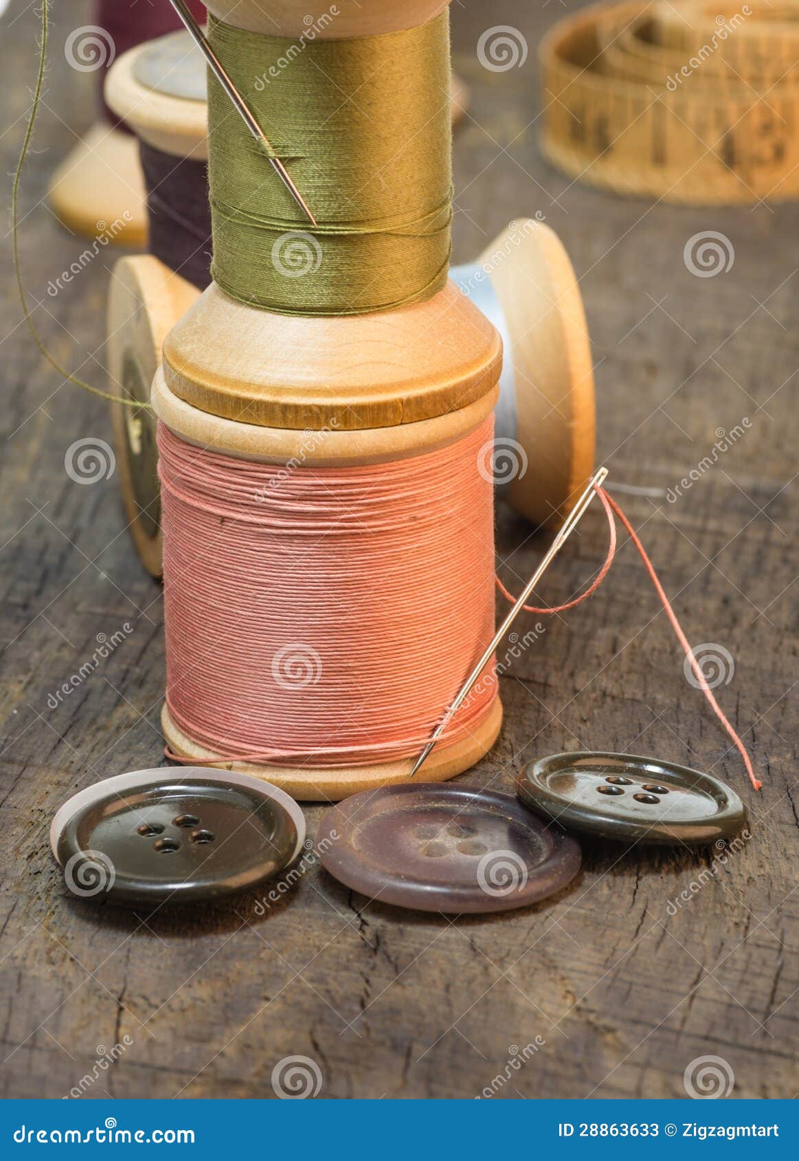 Needles and Sewing Thread with Buttons Stock Image Image of needle