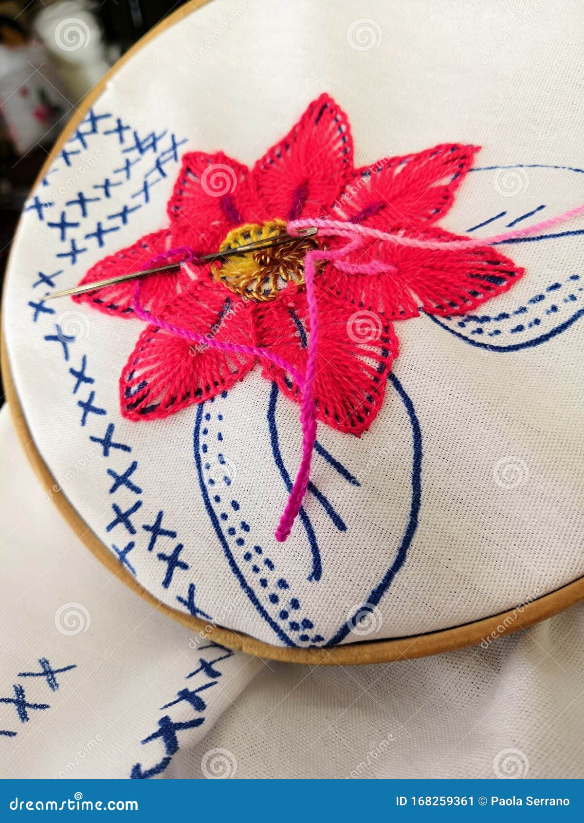 Needlework Pink Flower in Progress Stock Image Image of flower