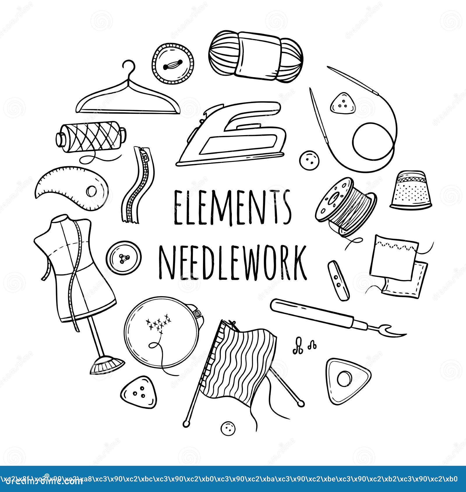 Needlework Sewing Knitting a Large Set of Black and White Elements in