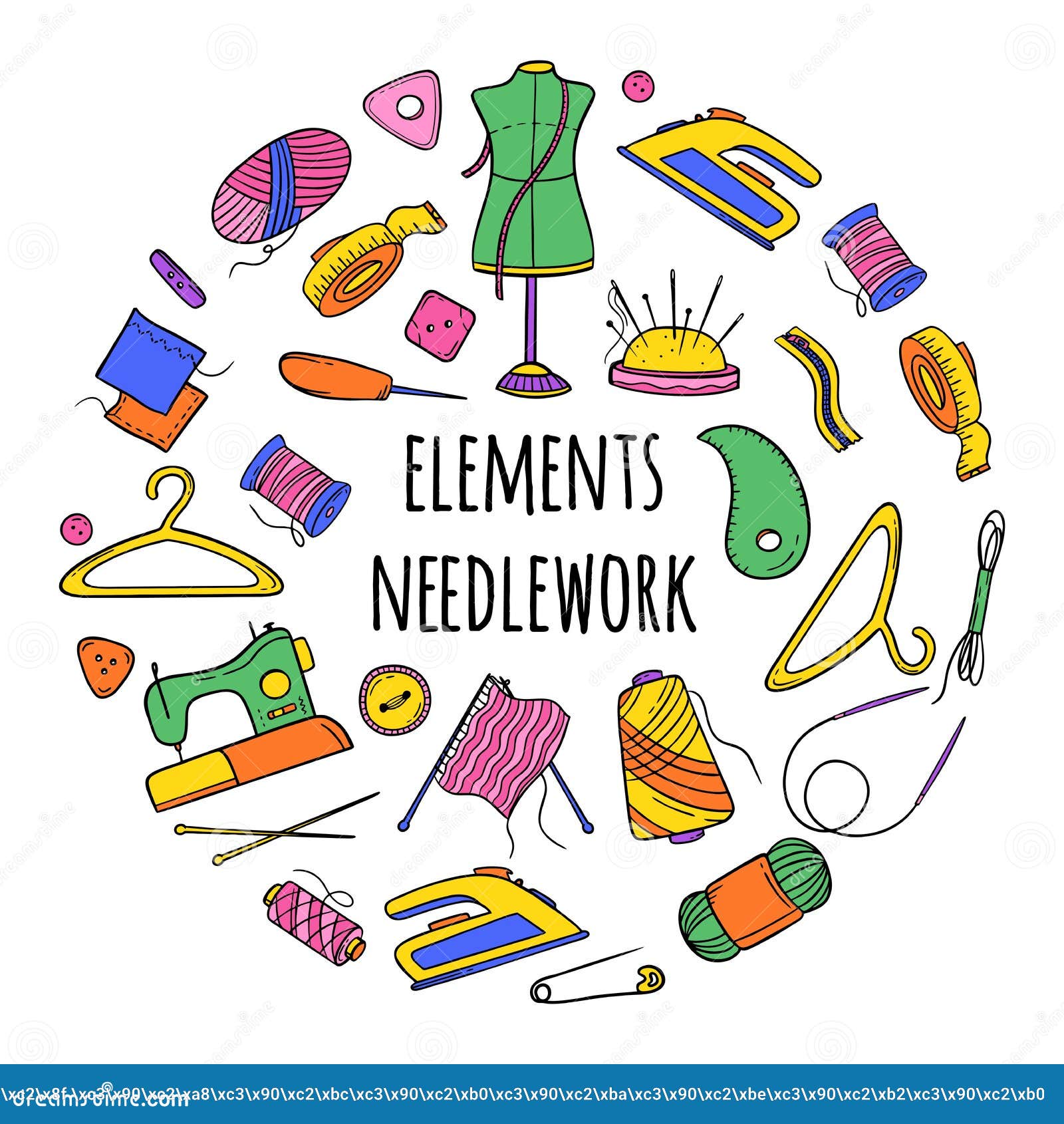 Needlework Sewing Knitting a Large Set of Bright Multicolored Elements